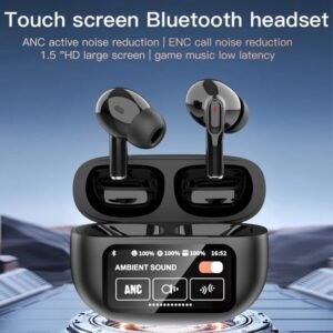 A9 Pro Black Wireless Airpods with Display, Active Noise Cancellation, Touch Control & Clear Sound Quality